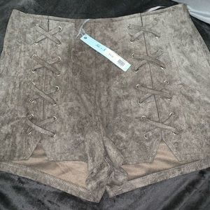 Suede lace up shorts